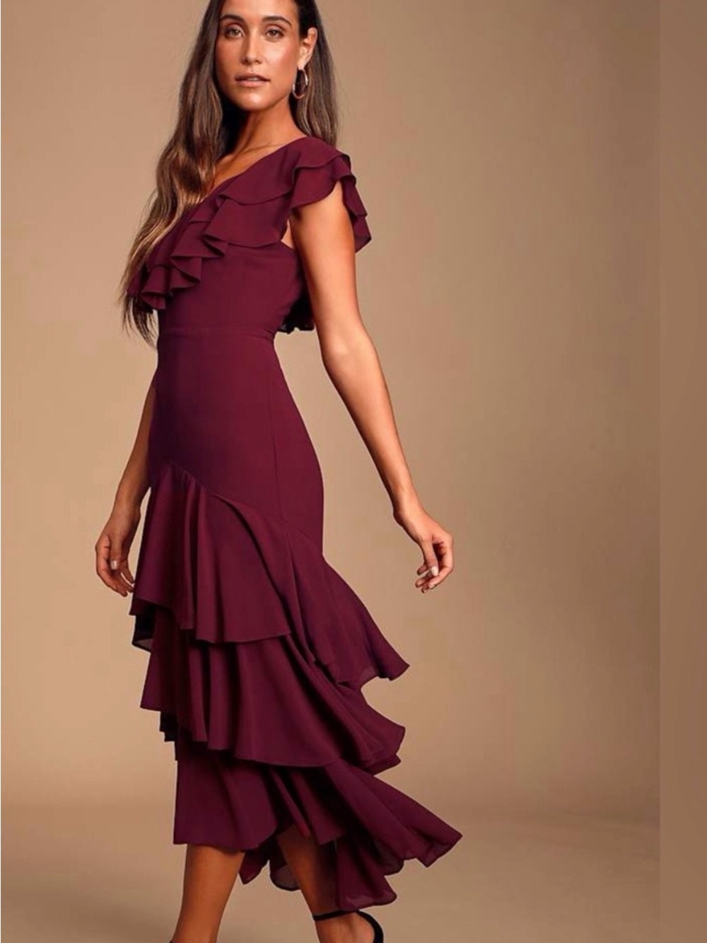 Lulu's Plum Ruffle High-Low Dress - Picture 2 of 6